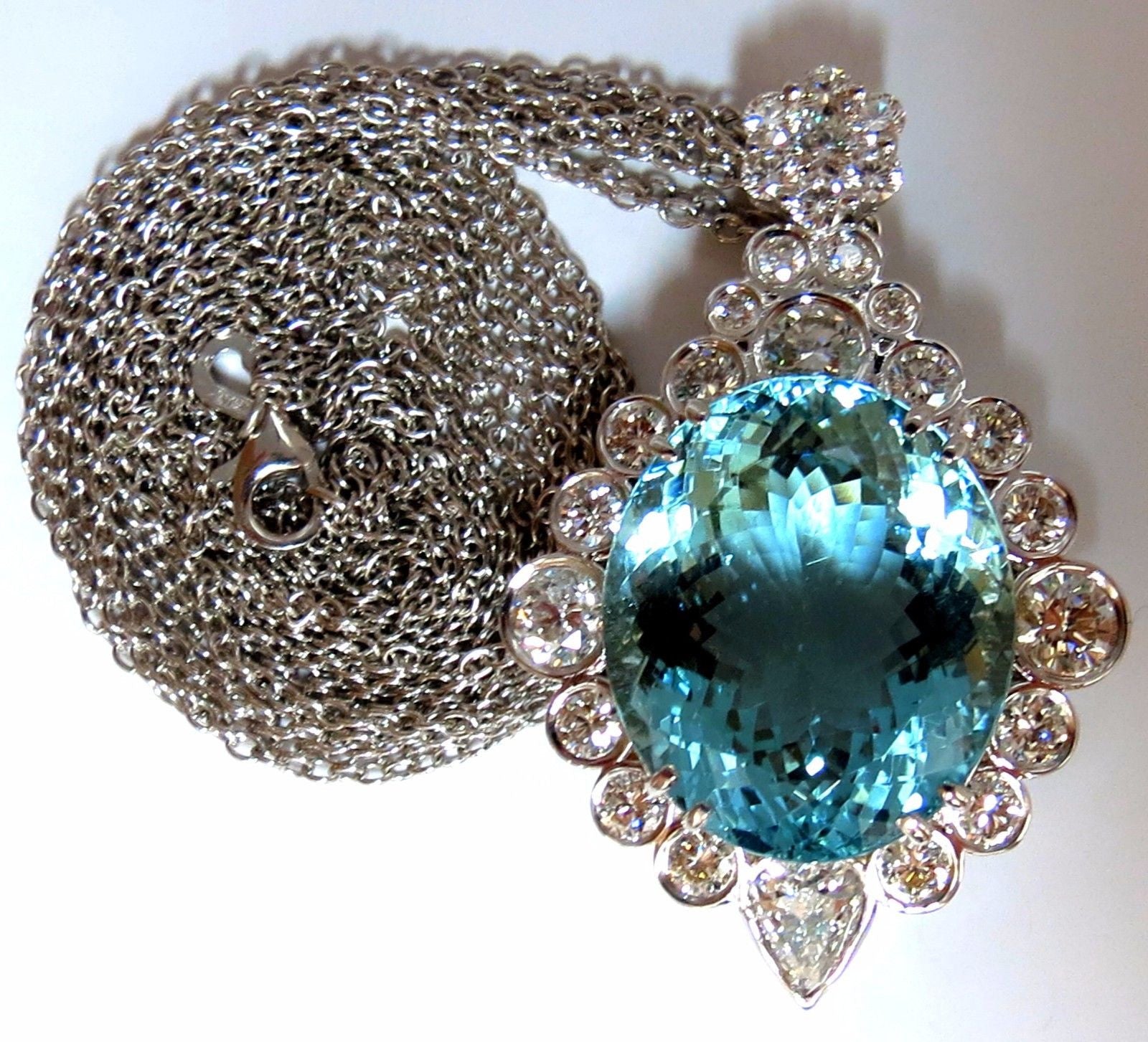 33.71CT GIA Certified Natural Blue Aquamarine Diamond Necklace - Elegant Jewelry for Women, Perfect for Weddings, Anniversaries & Special Occasions