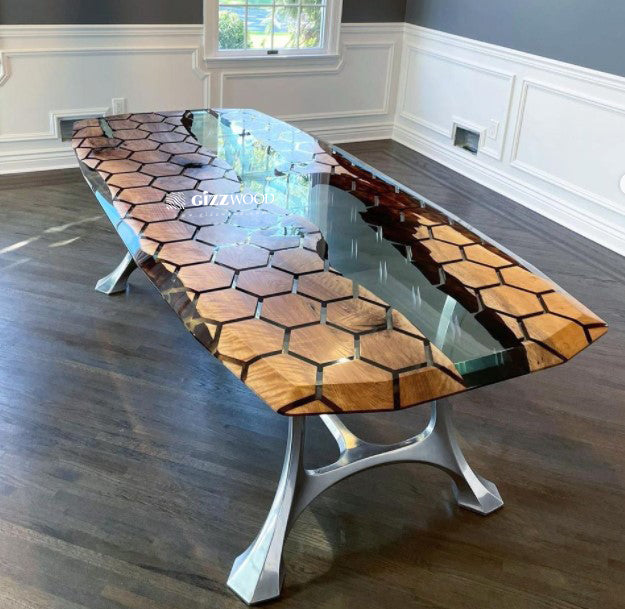 Hexagon Resin Dining Table - Modern 6-Sided Waterproof Table for Indoor/Outdoor Use - Perfect for Patio, Garden, or Dining Room Decor