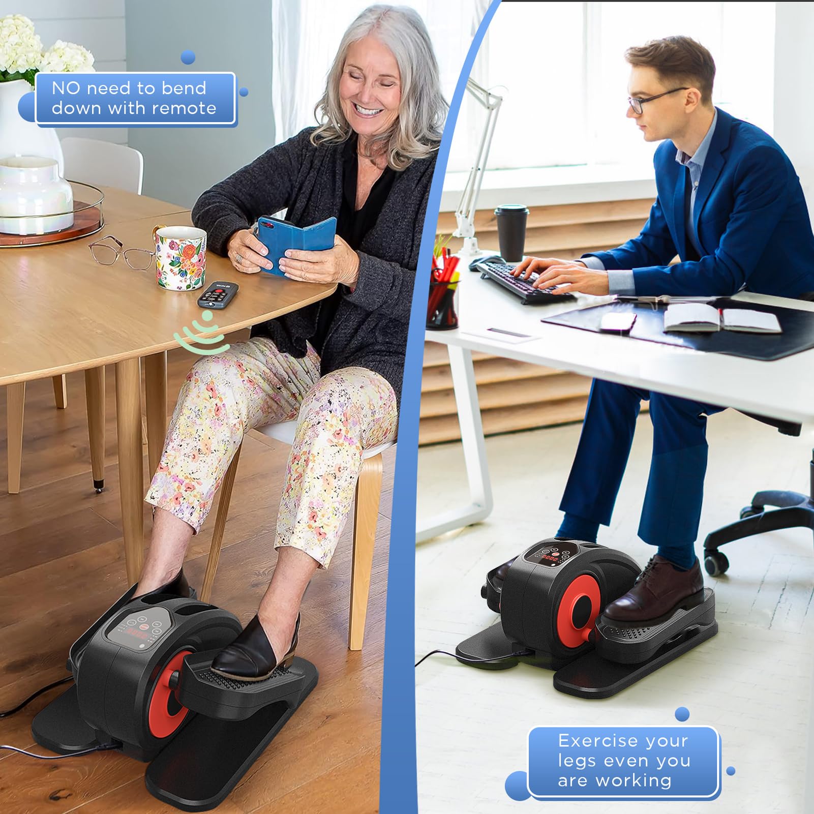 Under Desk Elliptical Machine - Quiet Electric Mini Stepper with Remote Control, Fully Assembled Portable Leg Exerciser for Home & Office Use | Compact Seated Pedal for Seniors, Perfect for Workouts While Working or Watching TV
