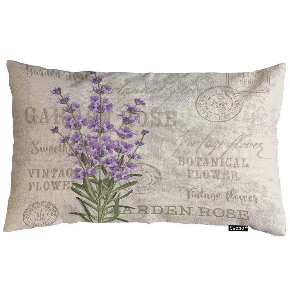 Vintage Floral Postcard Throw Pillow Cover 12x20 Inch - Cotton Linen Decorative Cushion Case for Sofa, Bed, Couch - Perfect for Boho Home Decor & Living Room Accent