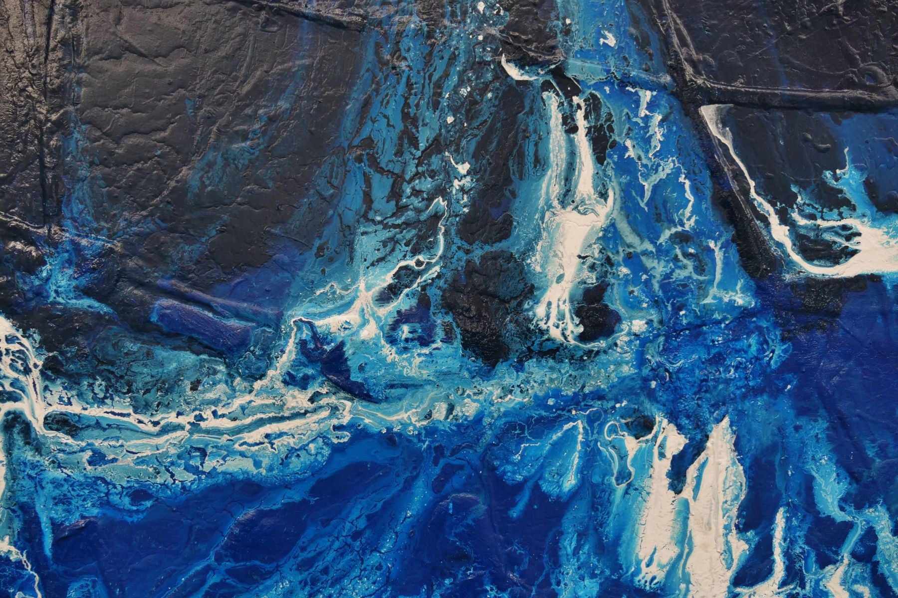 Midnight Sapphire 190cm x 100cm Blue White Textured Abstract Canvas Art - Modern Wall Decor for Living Room, Bedroom & Office