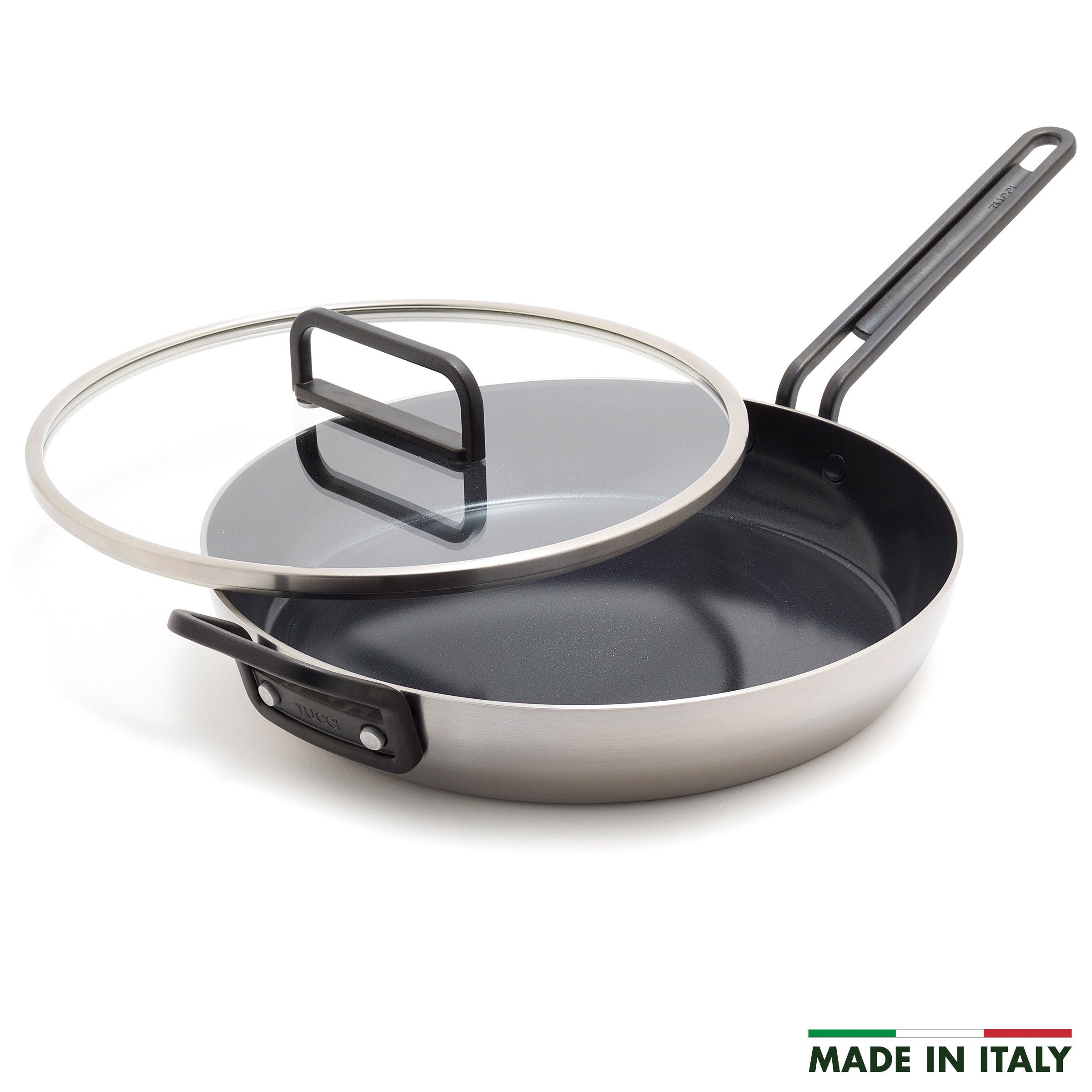 Stanley Tucci™ 12-Inch Stainless Steel Ceramic Nonstick Frying Pan with Lid - Black Handle | Durable & Eco-Friendly Cookware for Sautéing, Frying & Everyday Cooking
