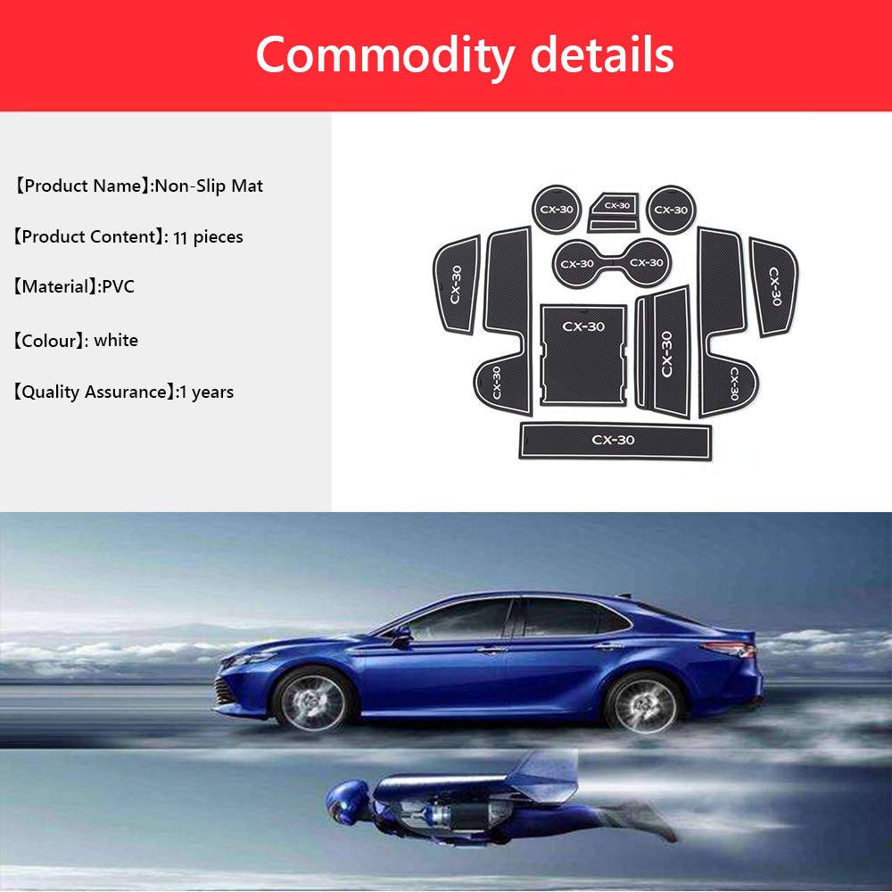Premium Car Interior Door Storage Mats & Coasters - 11Pcs Anti-Slip Dust-Proof Set (White) for Mazda CX-30 2019-2020 - Perfect for Road Trips & Daily Commute
