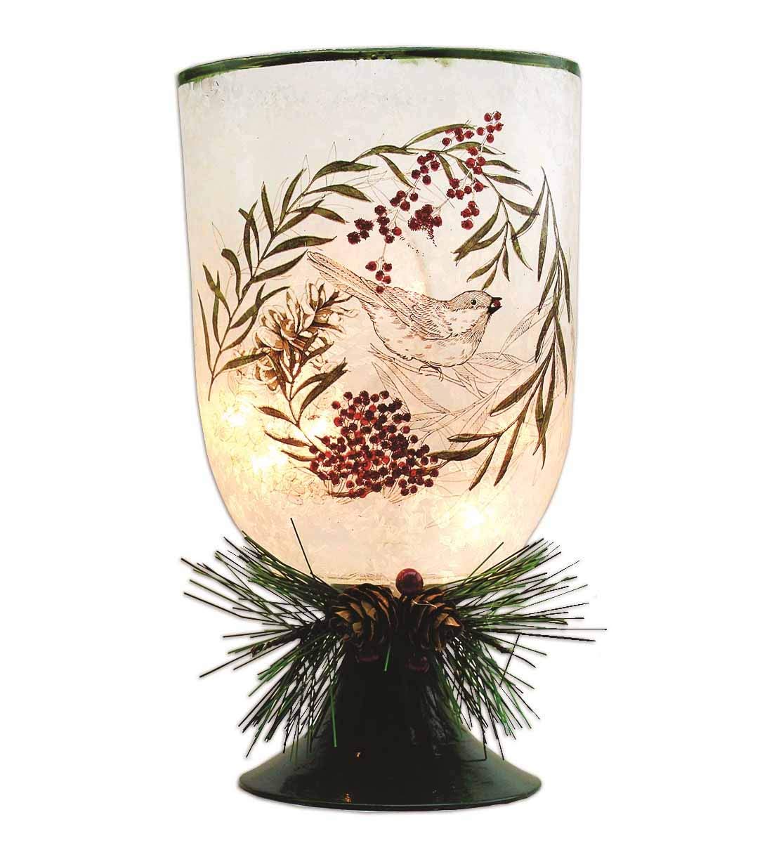 Stony Creek 6 Inch Winter Greens Lighted Glass Vase with Base - SWG8214 - Elegant Holiday Home Decor for Christmas, Winter Weddings & Festive Centerpieces