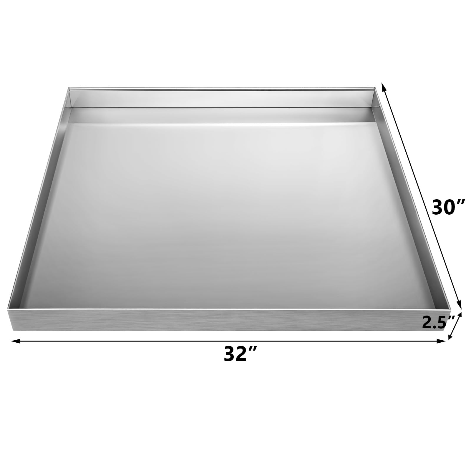 32 x 30 x 2.5 Inch Heavy Duty 304 Stainless Steel Washing Machine Drip Pan - Leak Proof Tray for Laundry Room, Basement & RV Use