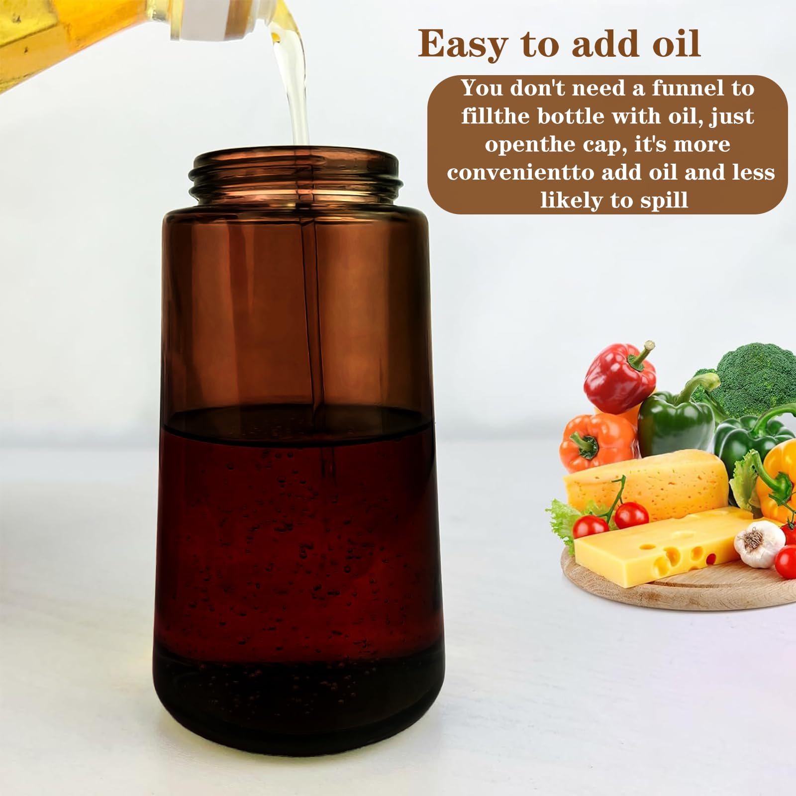 16oz Glass Oil Sprayer for Cooking - 2 in 1 Olive Oil Dispenser Bottle for Air Fryer & Salad