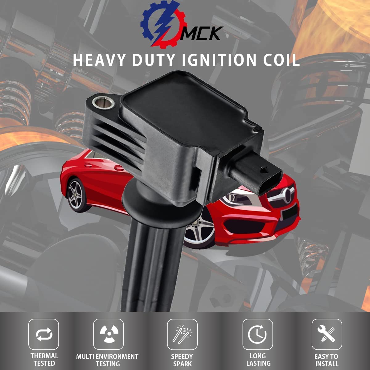 4-Piece MCK Racing Ignition Coil Pack for Lincoln Ford Mustang Explorer Focus Edge Escape Fusion Taurus MKZ (2012-2019) - Compatible with 2.3L, 2.0L & 1.2L Engines - High Performance Replacement Part for Smoother Acceleration & Better Fuel Efficiency