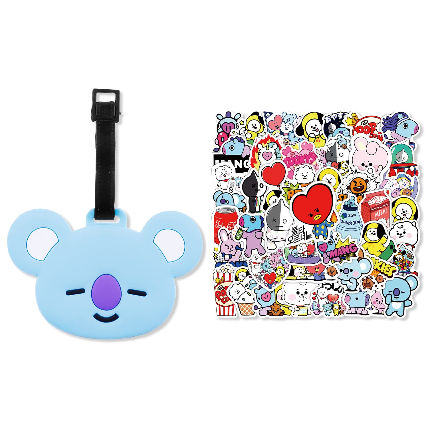 BTS BT21 Koya Luggage Tag - Cute Kpop Travel ID Tag for Suitcases with Chimmy Tata Cooky RJ Stickers | Perfect for Army Fans, Travel Accessories & Suitcase Decor