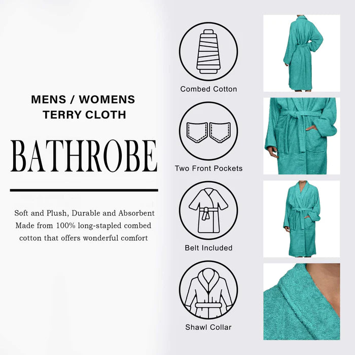 Premium Cotton Ultra Soft Terry Adult Unisex Lightweight Luxury Bathrobe - Spa, Hotel & Home Relaxation Wear for Men and Women
