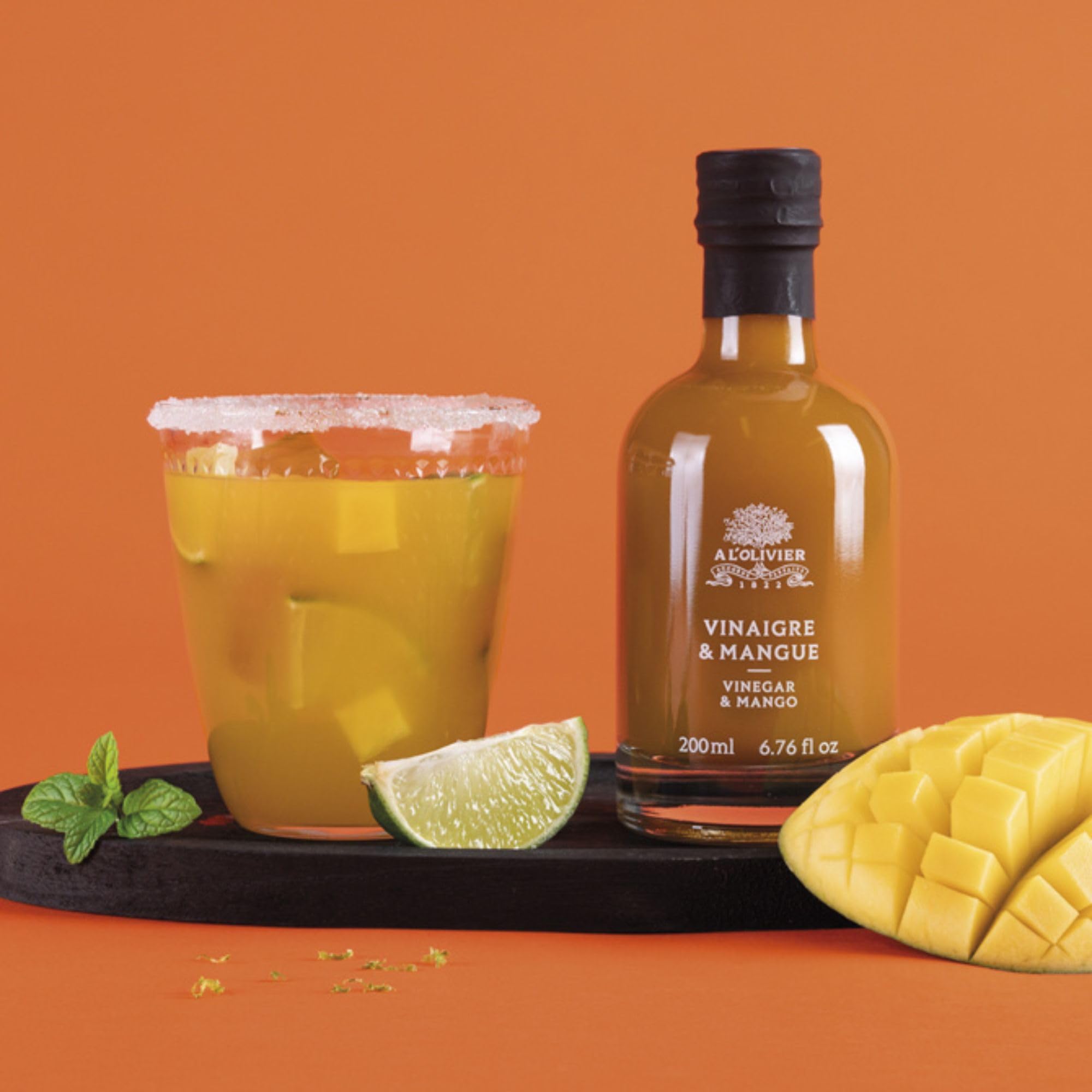 Organic A L'Olivier Mango Fruit Vinegar - 7 oz | Premium Yellow Cooking Vinegar for Salads, Marinades & Healthy Recipes