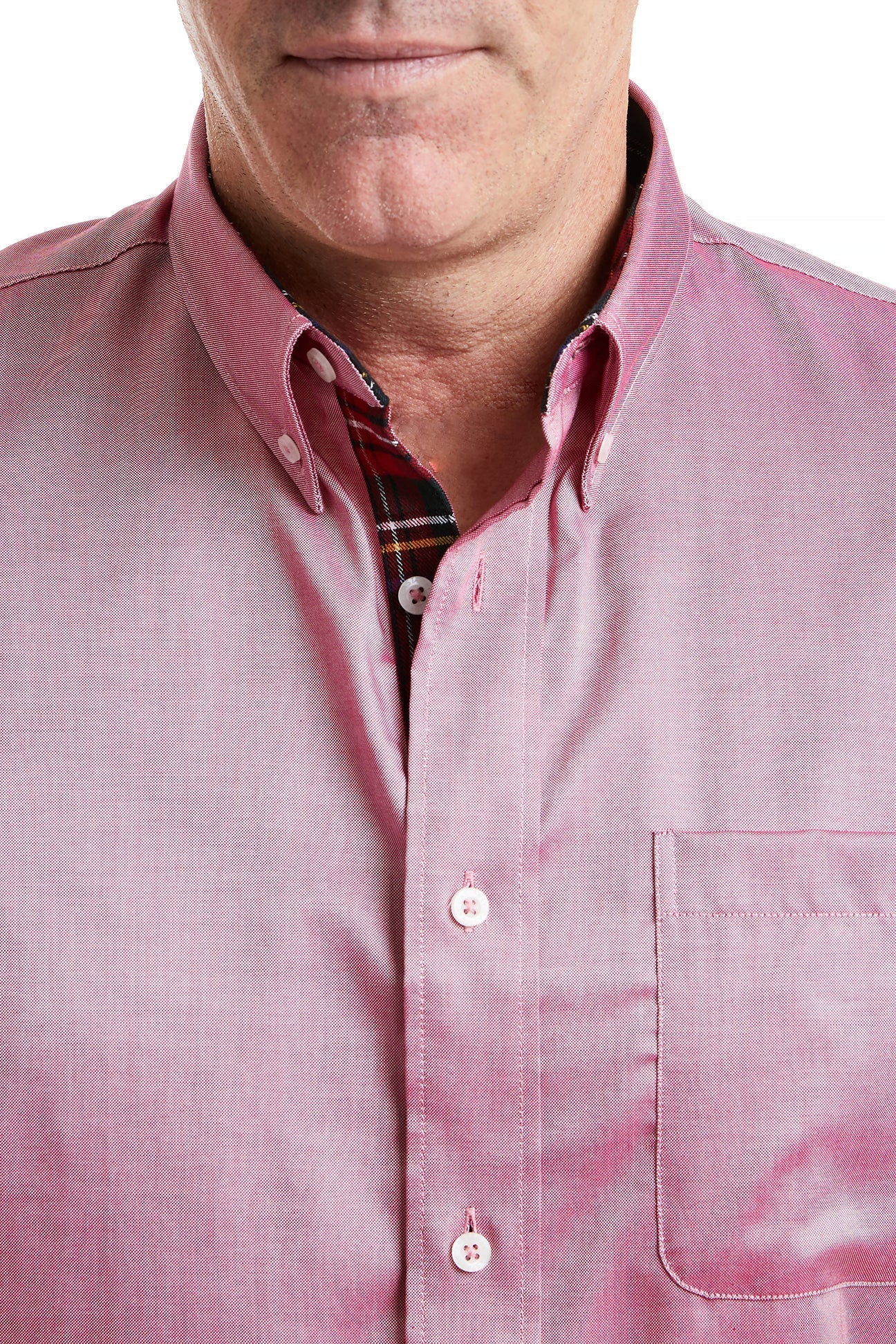Red Oxford Chase Shirt with Black Stewart Plaid Trim - Stylish Casual Button Down for Men | Perfect for Office, Date Night & Weekend Outings