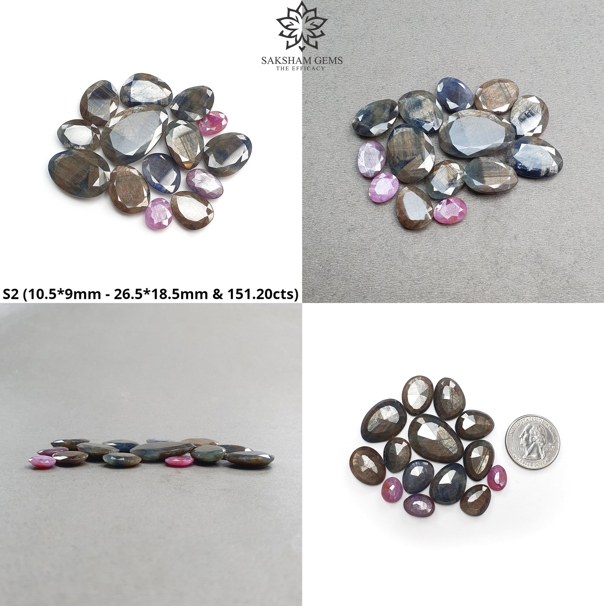 Natural Untreated Blue Chocolate & Pink Sheen Sapphire Gemstone - Normal Cut Golden Brown Sapphire Egg & Uneven Shape Set for Jewelry Making, Engagement Rings & Unique Gifts