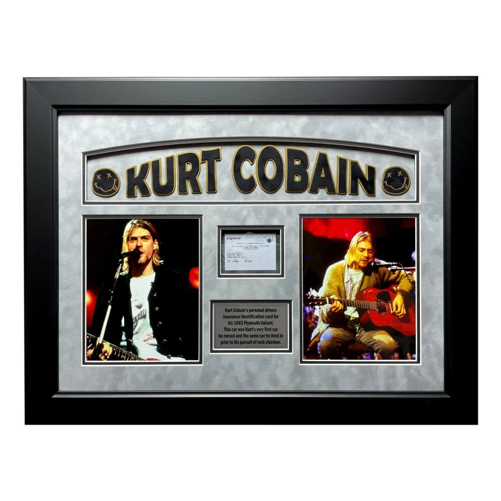 Kurt Cobain Personal Driver's Car Insurance ID Card Framed - Rare Nirvana Memorabilia - Perfect for Music Fans & Collectors