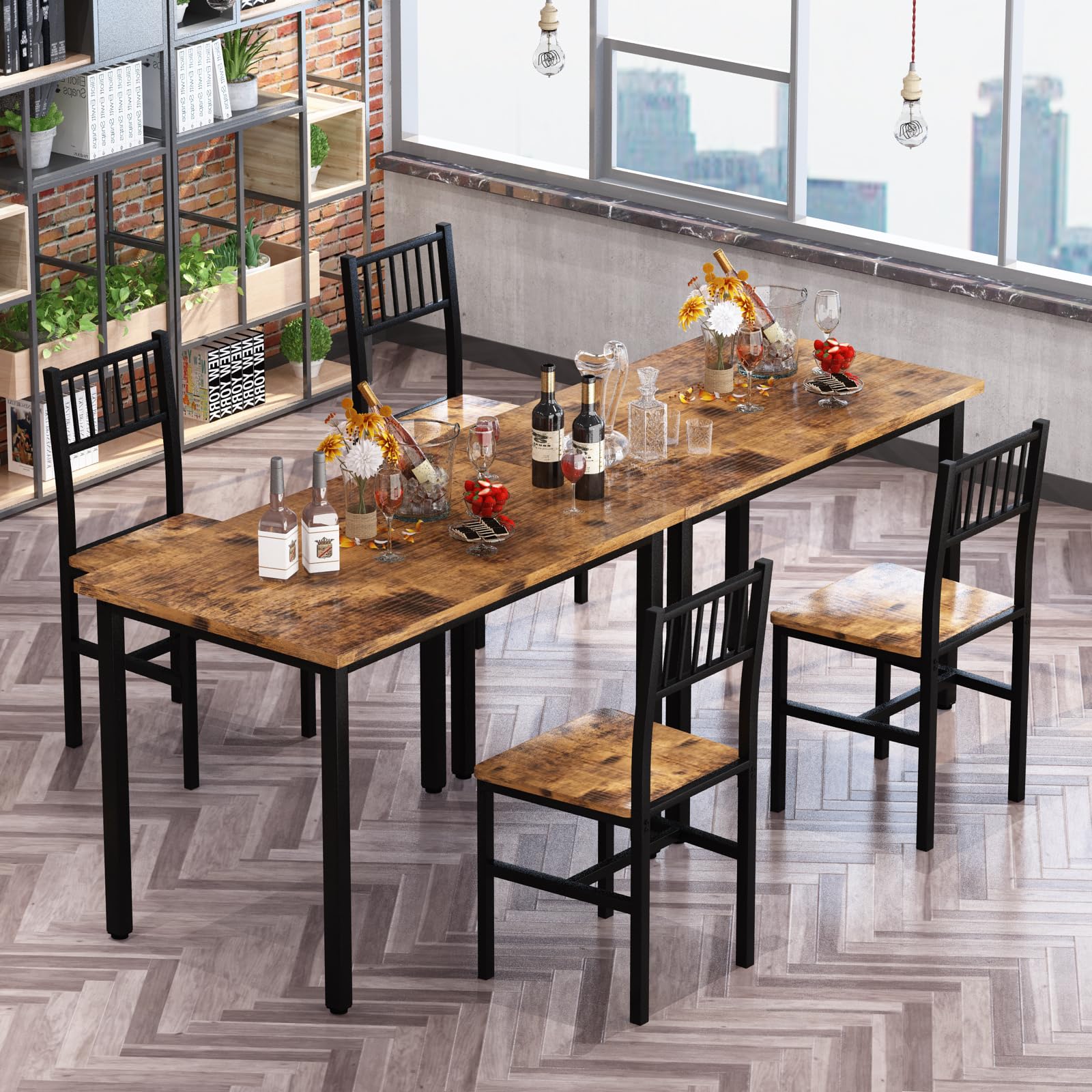 AWQM 3-Piece Industrial Dining Table Set with 2 Chairs - Compact Kitchen & Breakfast Table for Small Spaces - Perfect for Apartments, Living Rooms & Dining Areas (Brown) | Ideal for Morning Coffee, Family Meals & Small Space Entertaining