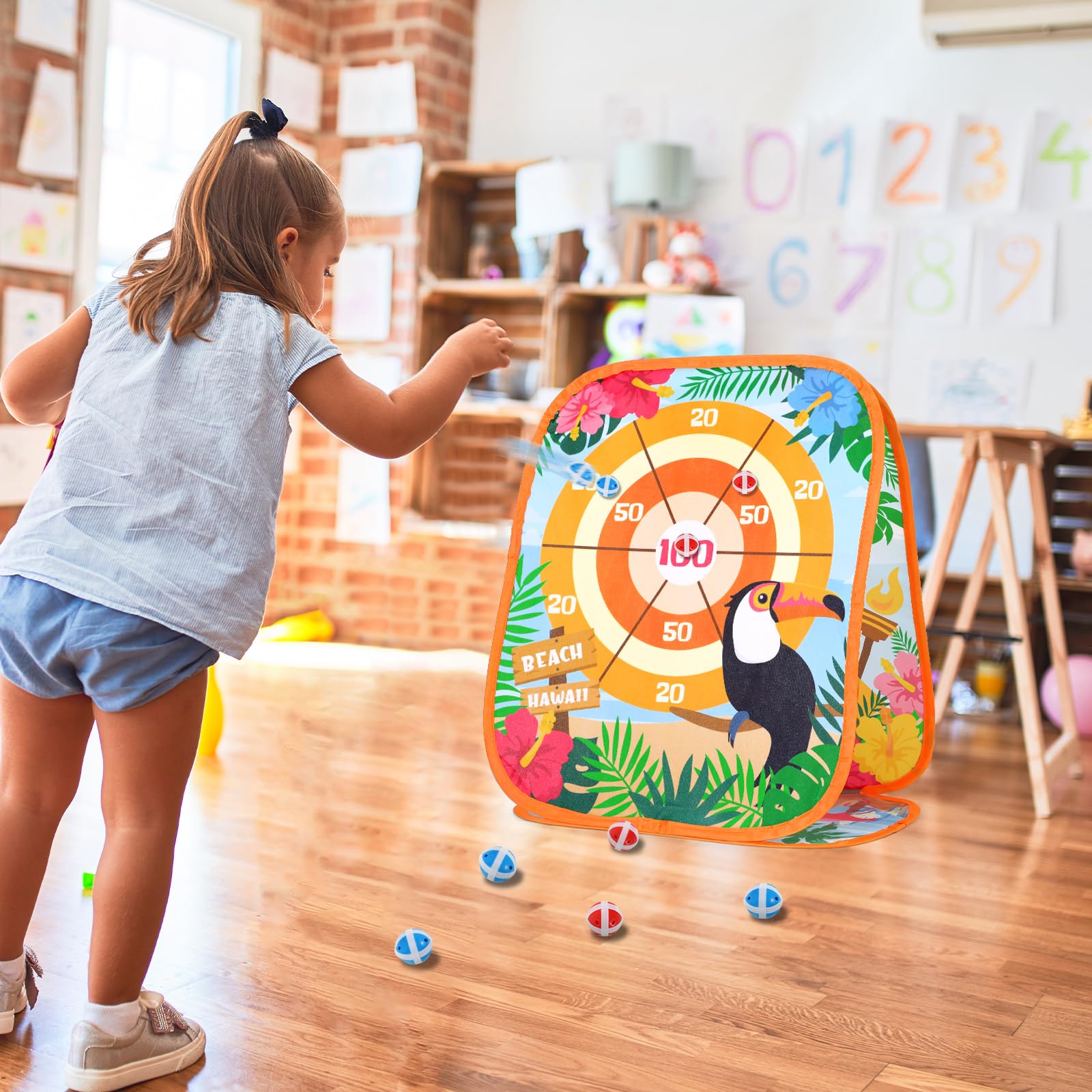Bessmoso Double-Sided Collapsible Cornhole Board Set - Hawaiian Luau Party Games for Adults & Kids - Indoor/Outdoor Bean Bag Toss Game for Backyard, Beach, BBQ & Summer Tropical Parties - Perfect for Family Gatherings, Kindergarten Events & Tiki Themed Celebrations