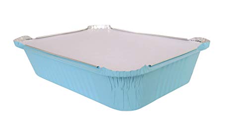 KitchenDance 100-Pack Disposable Aluminum Foil Takeout Pans - 3.75 lb Capacity, Blue Color with Board Lids | Perfect for Catering, Parties, Meal Prep & Food Storage