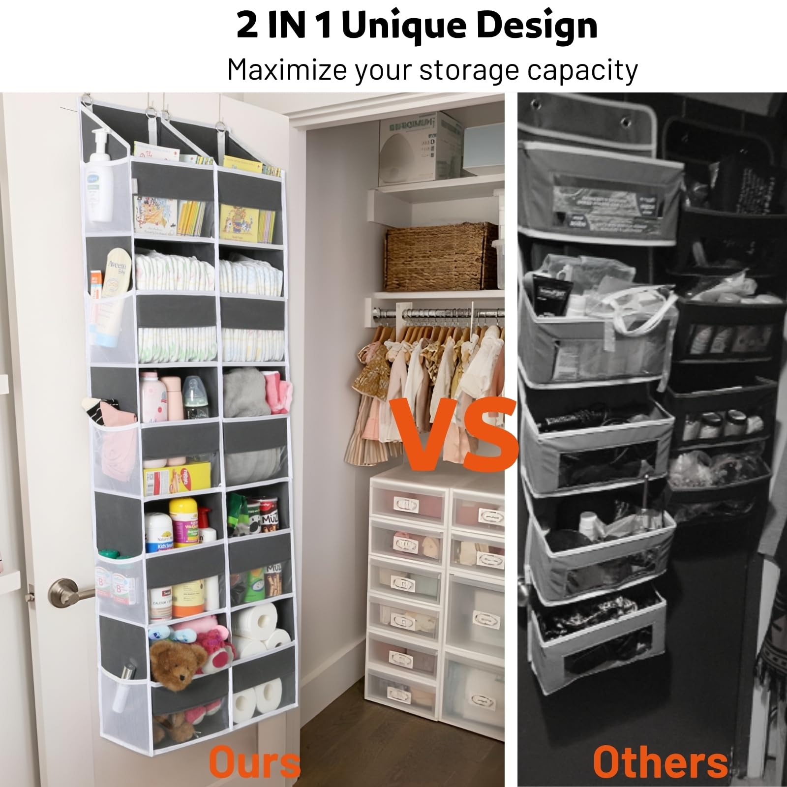 Extra Large Over the Door Organizer - 5 Tier Hanging Storage with 10 Compartments (80 lbs Capacity) | Space-Saving Closet, Nursery, Bedroom & Bathroom Organizer for Diapers, Toys, Towels & More