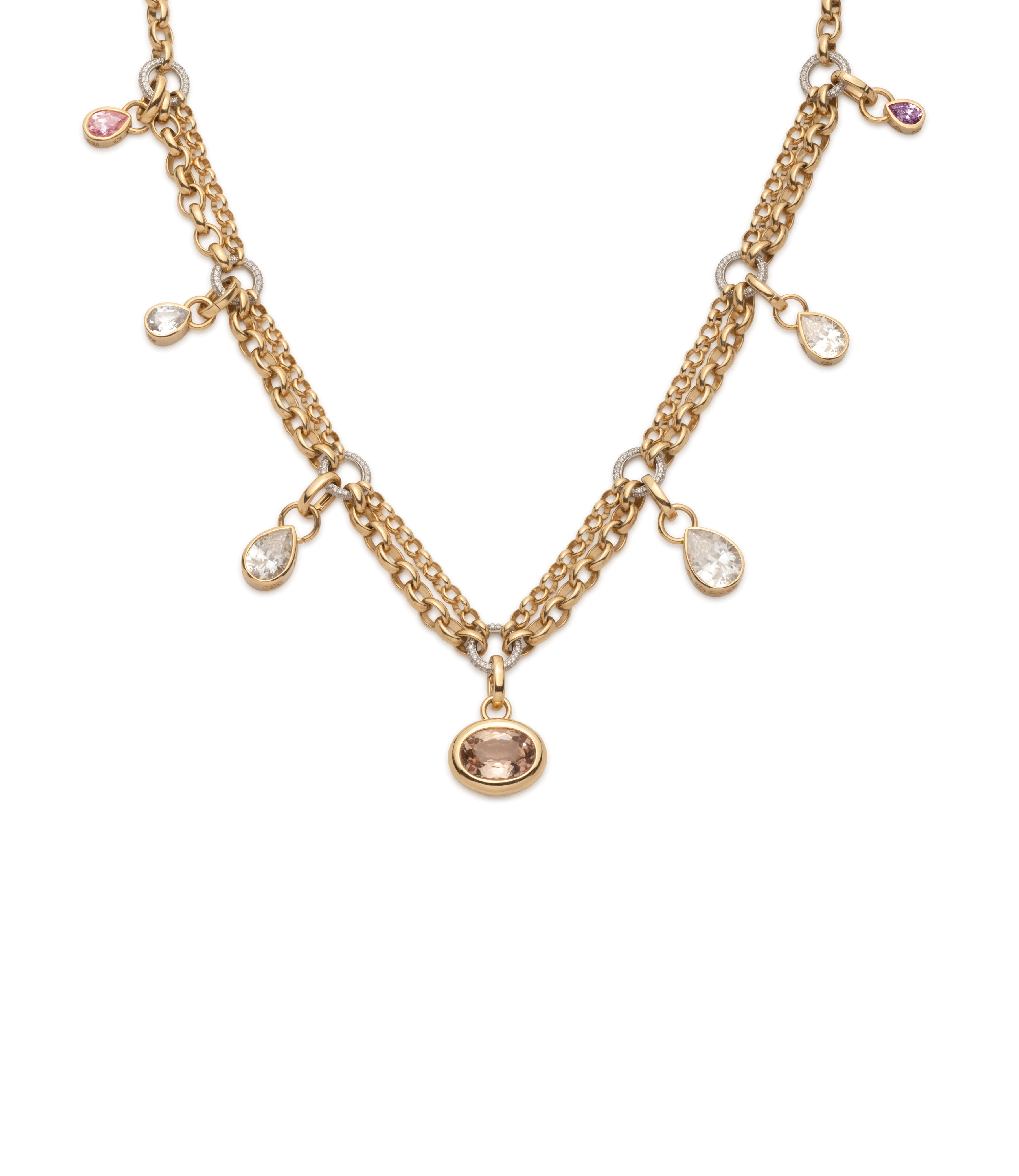 Gemstone Festoon Necklace in 14K Yellow Gold - Elegant Layered Statement Jewelry for Women, Perfect for Weddings, Parties & Special Occasions