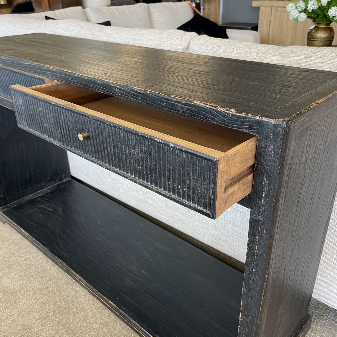 Anchorage Console Table - Aged Black Finish - Perfect for Entryway, Living Room, or Office Decor