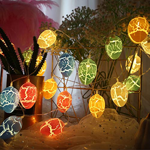 Easter LED String Lights - 5Ft 10 Egg Battery Operated Fairy Lights with Green Egg Basket - Home Holiday Party Decorations for Easter Celebration, Indoor Outdoor Decor