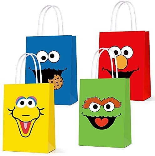 16 Pack Elmo Party Favor Bags for Kids Birthday Party Supplies - 4 Cute Sesame Street Designs for Goodie Bags, Party Decorations - Perfect for Elmo Themed Birthday Celebrations, Baby Showers & Classroom Rewards