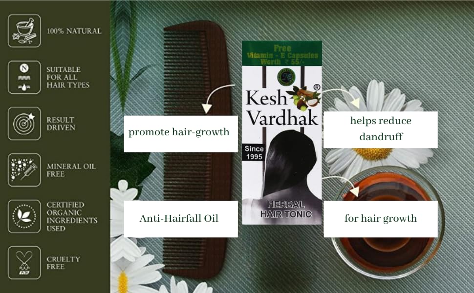 KESH VARDHAK Herbal Hair Growth Oil - Natural Remedy for Strong, Long & Thick Hair | Nourishes Scalp, Reduces Hair Fall & Stimulates Growth | Sulfate-Free Formula | Perfect for Daily Hair Care & Scalp Massage