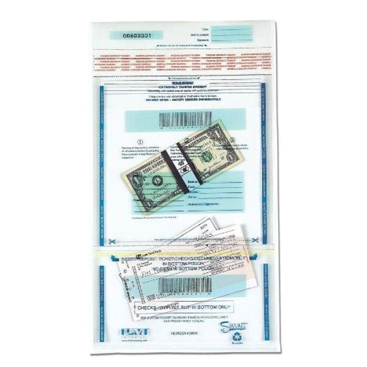 PM Company Heavy-Duty Cash Handling Bags with Security Seals - PMC58008 for Retail, Bank & ATM Money Transport (Set of 100)