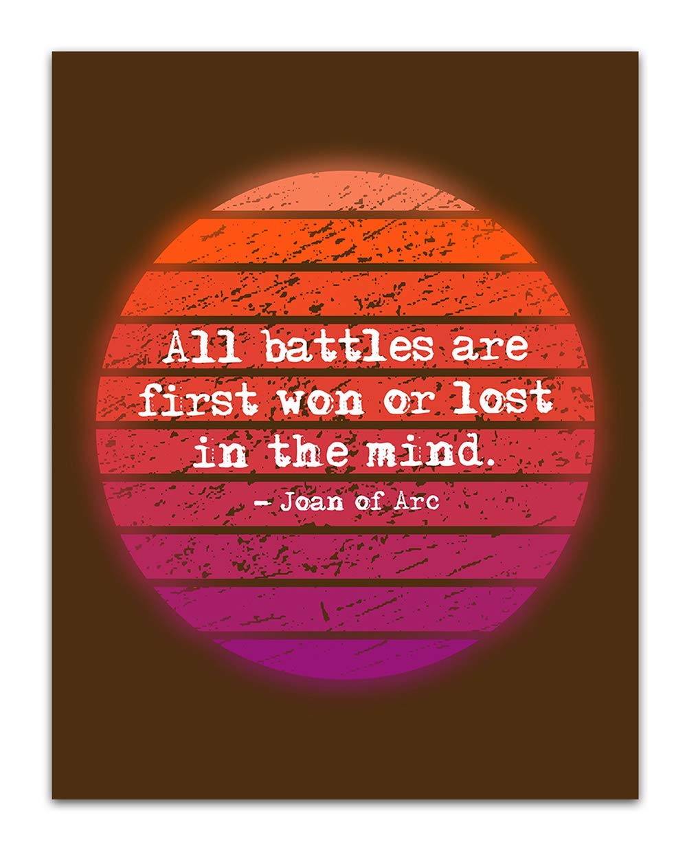 TJ Originals - 'All Battles Are First Won or Lost in the Mind' Joan of Arc Bible Quote Wall Art - 11x14 Inspirational Christian Decor Print - Perfect Gift for Home, Office & Church (Retro Sun Design)