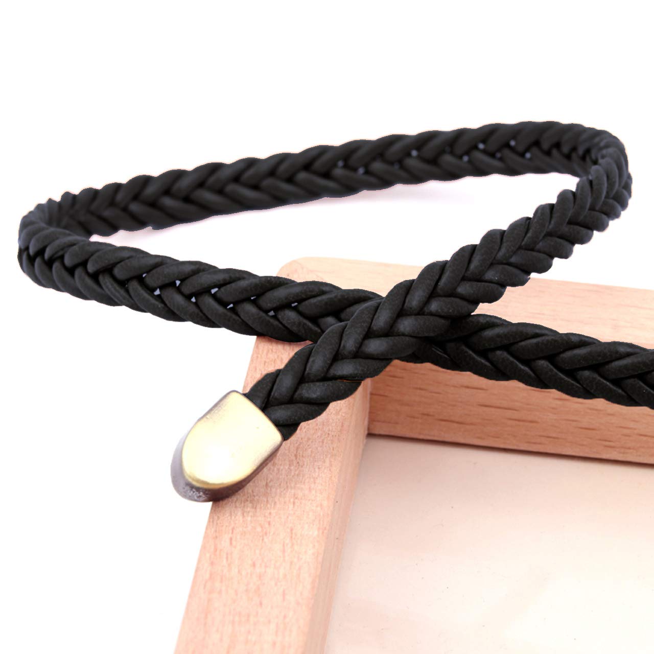 Ayliss Women's Braided PU Leather Skinny Belt - Thin Woven Waist Belt with Pin Buckle for Jeans, Pants & Dresses | Perfect for Casual, Office & Date Night Outfits