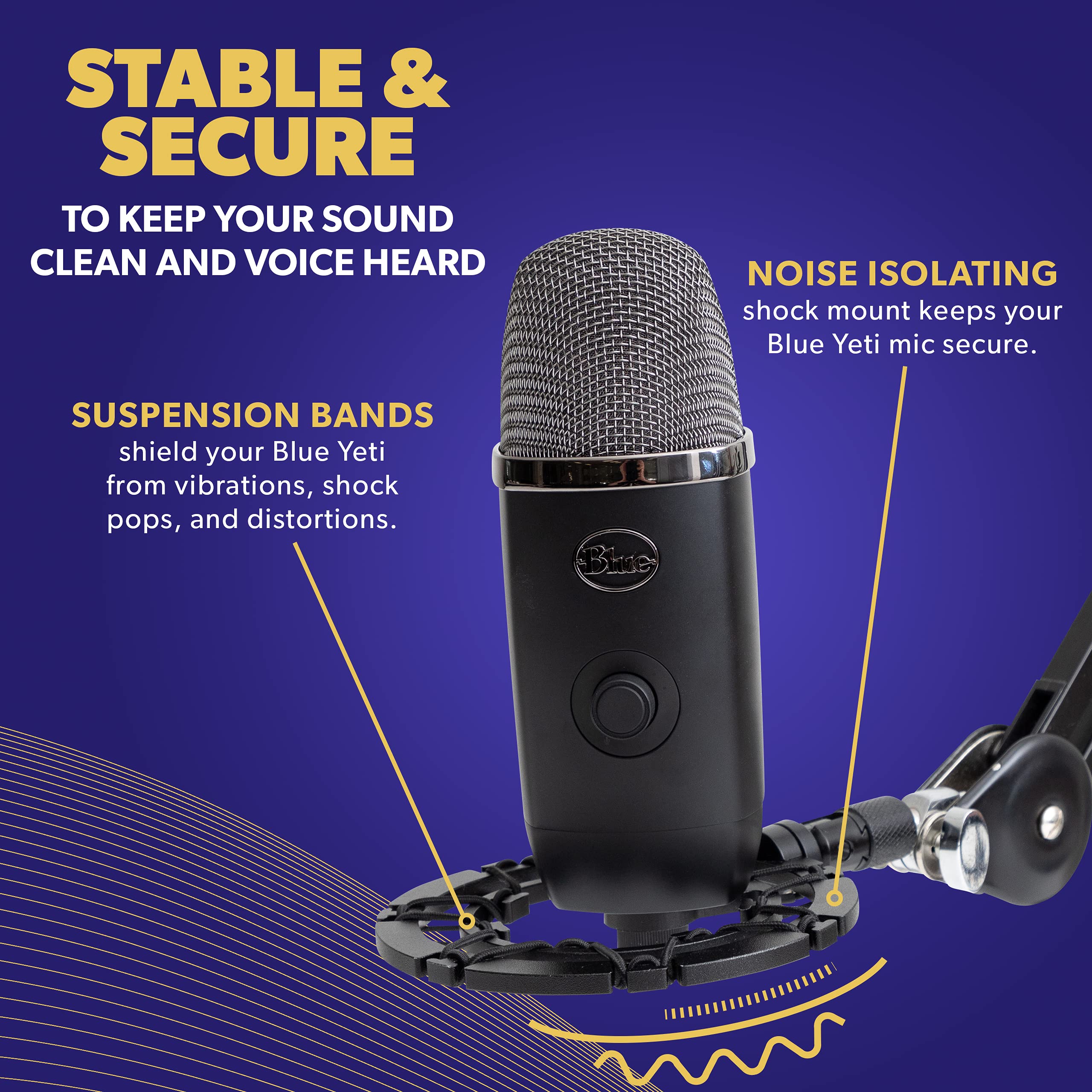 Professional Microphone Shock Mount - Universal Mic Holder Compatible with Blue Yeti, Snowball & Pro Mics for Podcasting, Streaming & Studio Recording