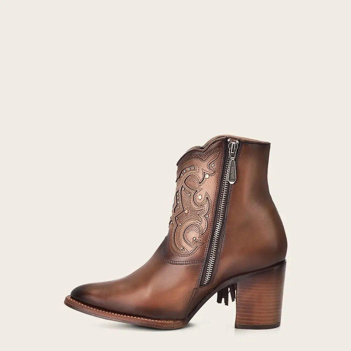 Cuadra Women's Almond Western Cowgirl Ankle Boots - Genuine Cowhide Leather Booties for Country Dancing & Rodeo Events