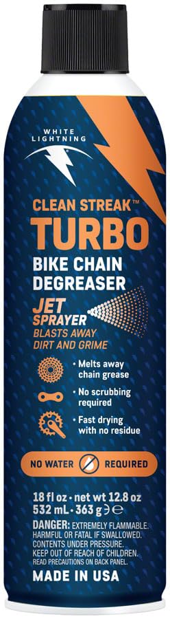 White Lightning Clean Streak Turbo Bike Chain Degreaser - 18oz (CS0180102) | Fast-Acting Bicycle Chain Cleaner for Road & Mountain Bikes | Removes Grease & Dirt for Smooth Cycling Performance