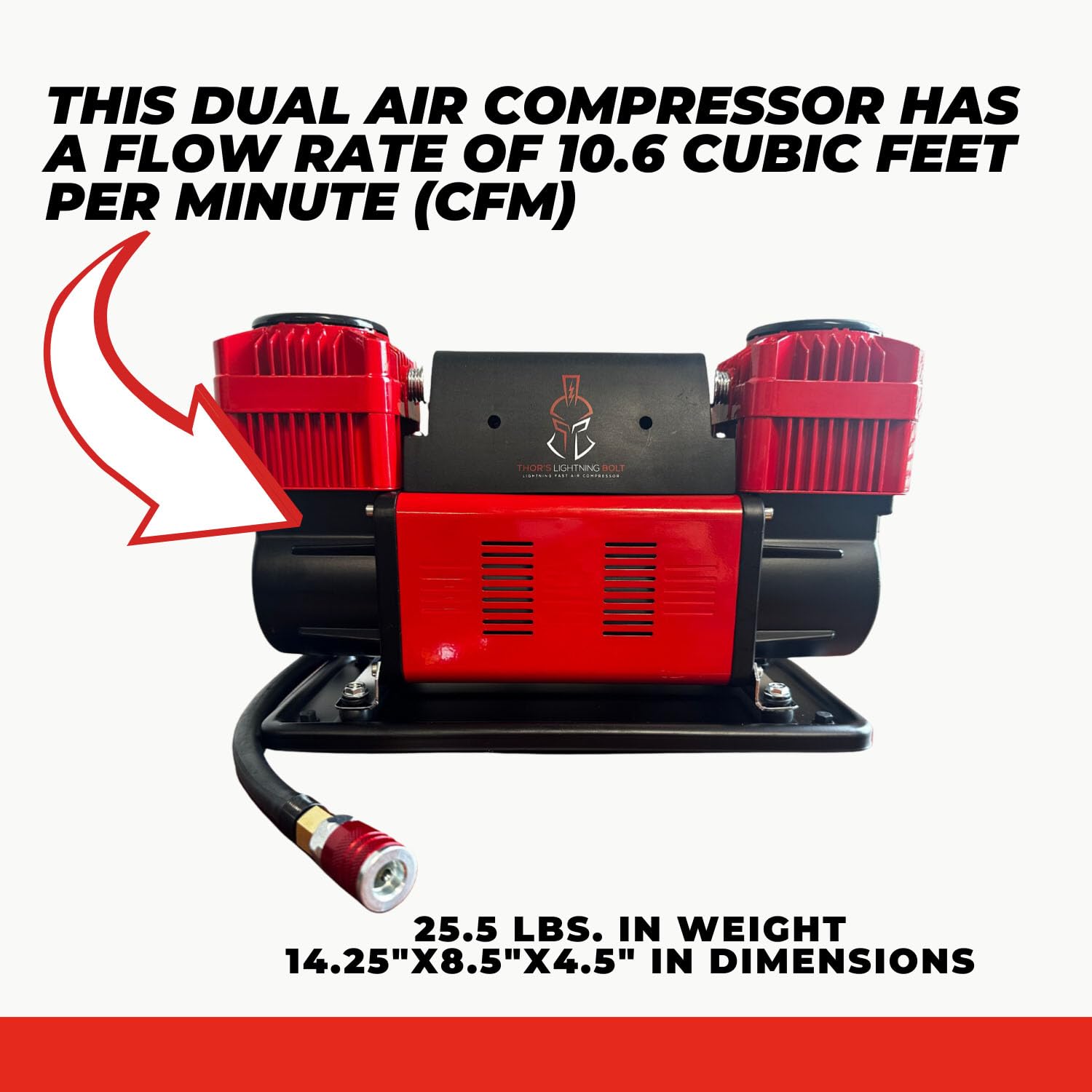 Thor's Lightning Air Systems Bolt Portable 12V True Dual Air Compressor - 10.6 CFM High Performance with Digital Pressure Gauge - Single-Tire Inflator/Deflator Air Gun - Perfect for Trucks, SUVs, ATVs & Off-Road Vehicles
