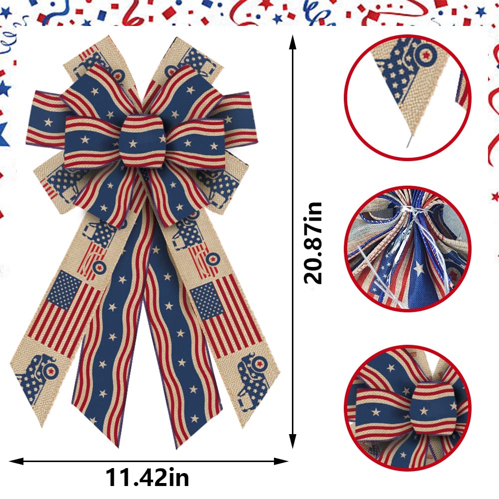 Large Patriotic Bows for Wreaths - American Flag Decor for 4th July & Memorial Day