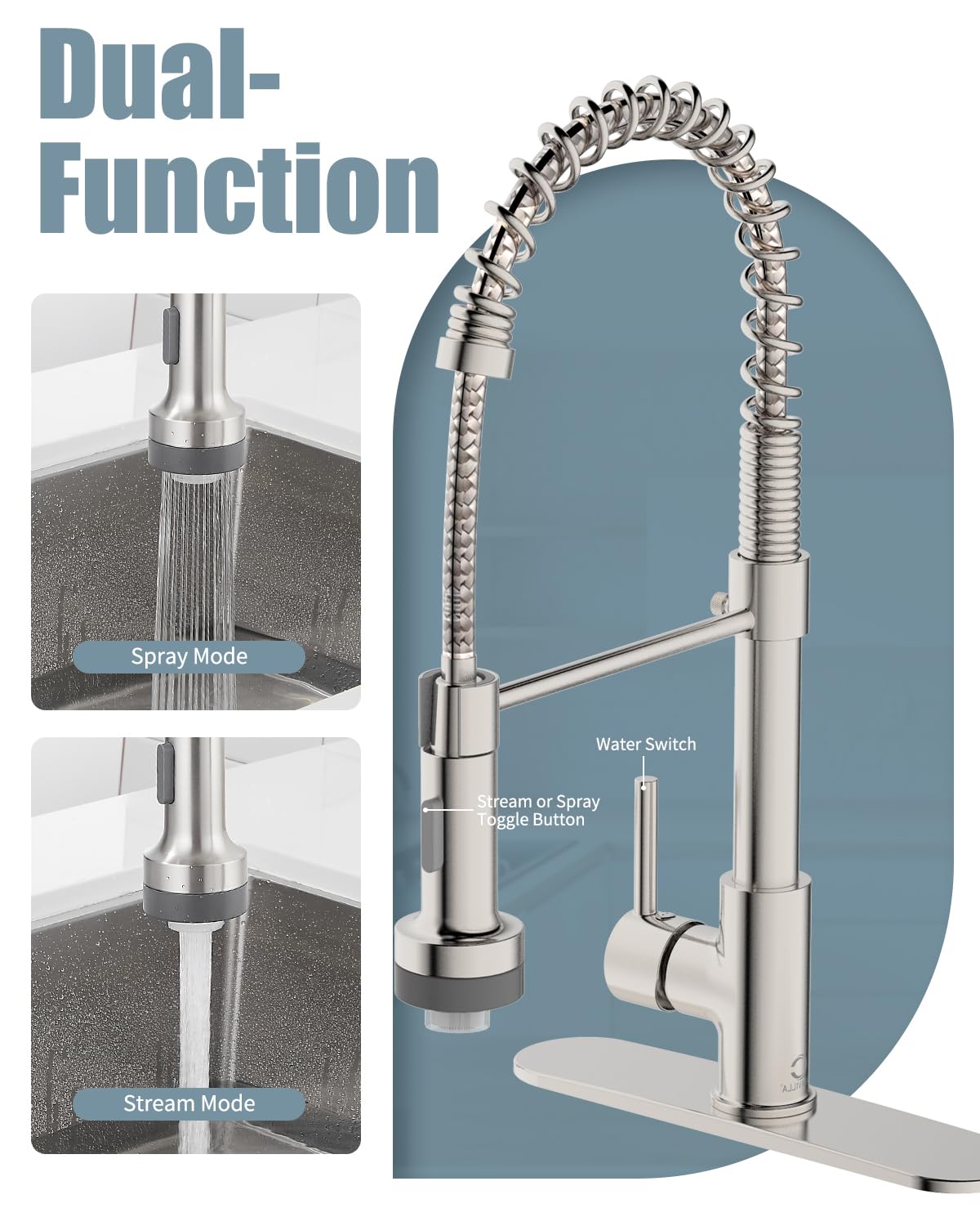 LED Light Kitchen Faucet with Soap Dispenser - Brushed Nickel Single Handle Pull Down Sprayer Stainless Steel Sink Faucet for RV, Camper, Farmhouse & Home Kitchen - Perfect for Modern, Small & Mobile Living Spaces