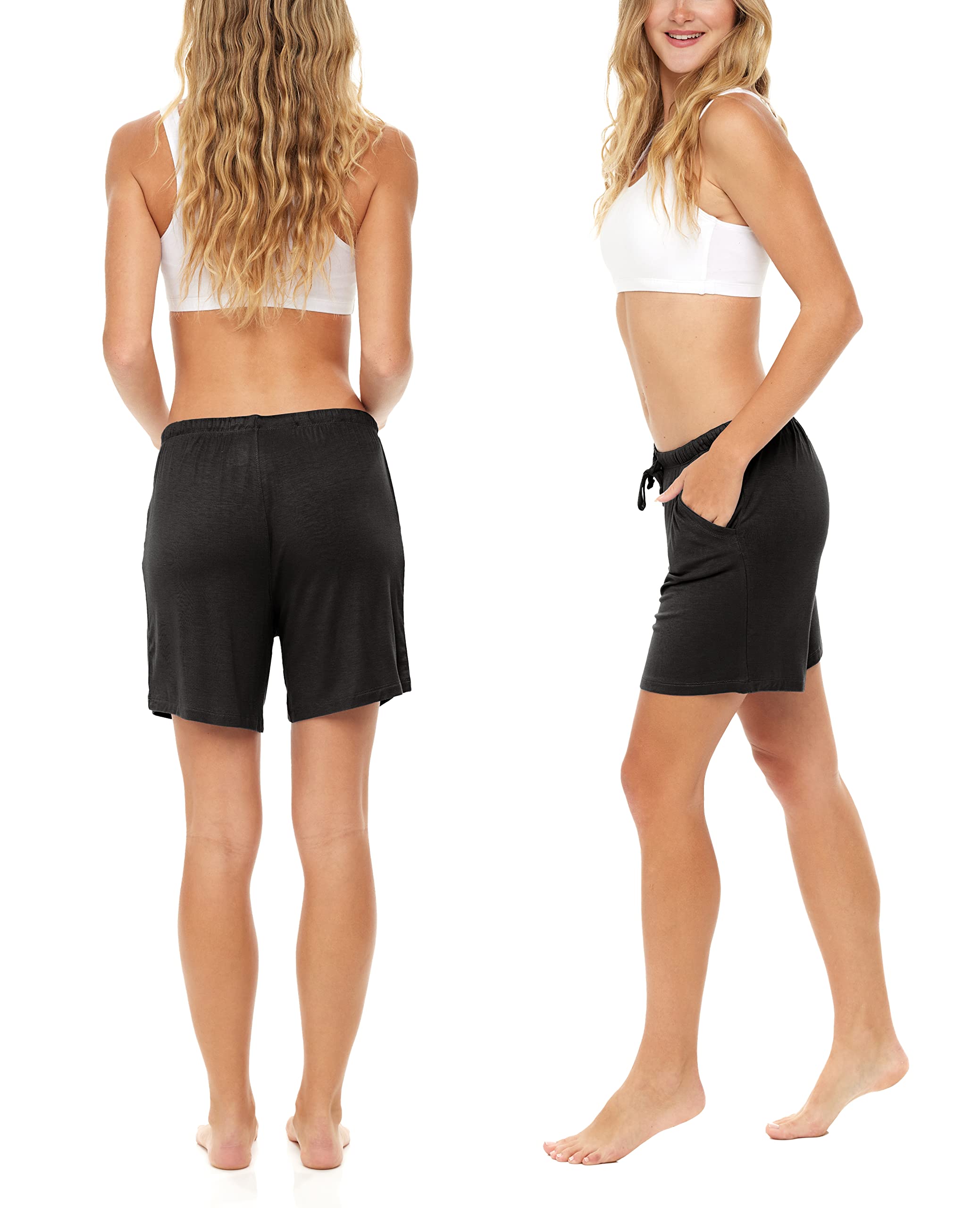 Sexy Basics Women's 5 Pack Anywear Drawstring Soft Shorts - Yoga, Workout, Lounge & Sleep Shorts - Breathable Cotton-Rayon Blend for Comfort - Perfect for Home, Gym & Vacation
