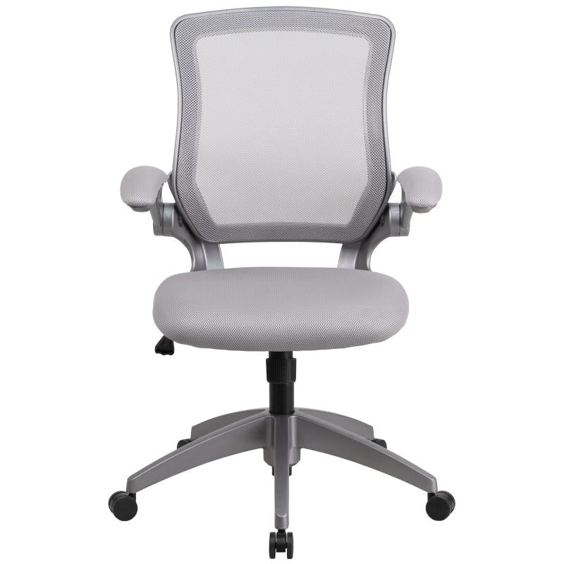 Ergonomic Mesh Office Chair with Flip-Up Arms - Mid Back Swivel Task Chair with Gray Frame for Home & Office Workspace Comfort