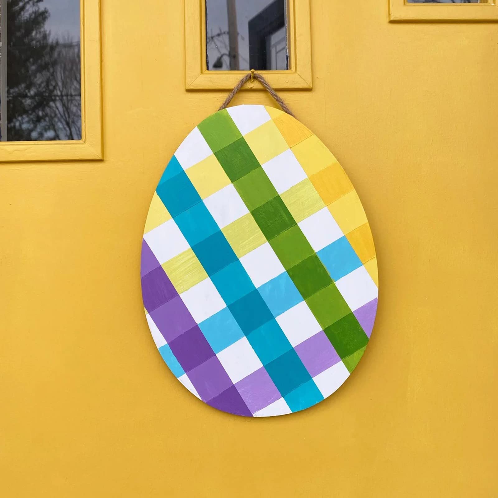 Flsofot Plaid Painted Easter Eggs - Wooden Hanging Decor for Easter Wreaths, Farmhouse Wall & Door Decorations - Perfect for Spring Holiday Home Decor, Easter Gifts, and Outdoor Front Door Display