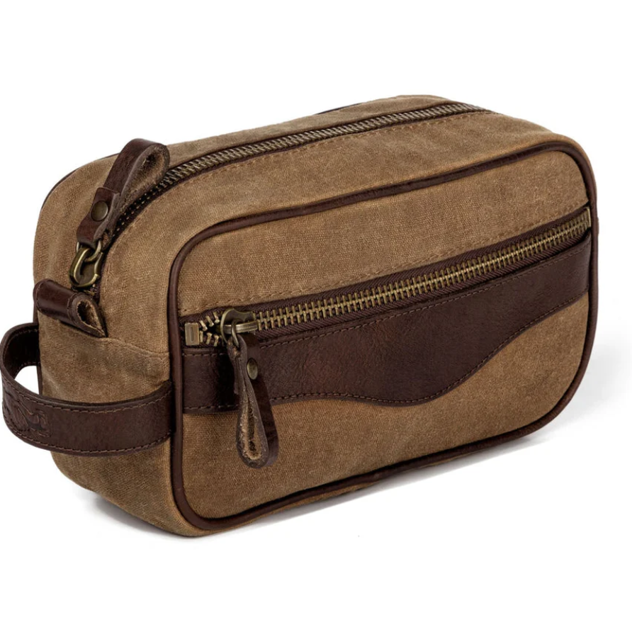 Premium Waxed Canvas Toiletry Bag for Men - Durable Shaving Kit in Smoke/Brown - Perfect for Travel, Camping & Grooming Essentials