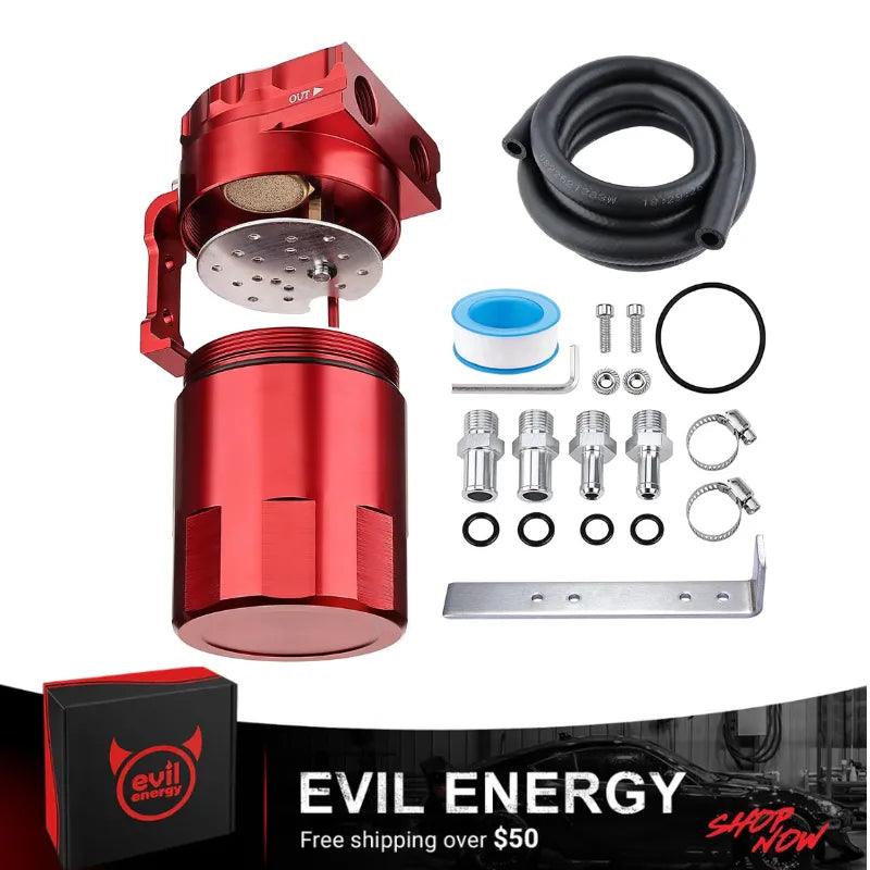 EVIL ENERGY Universal 300ML Aluminum Oil Catch Can with Baffle & Hose Kit - High Performance Air Oil Separator for Car, Truck & Motorcycle Engine Protection