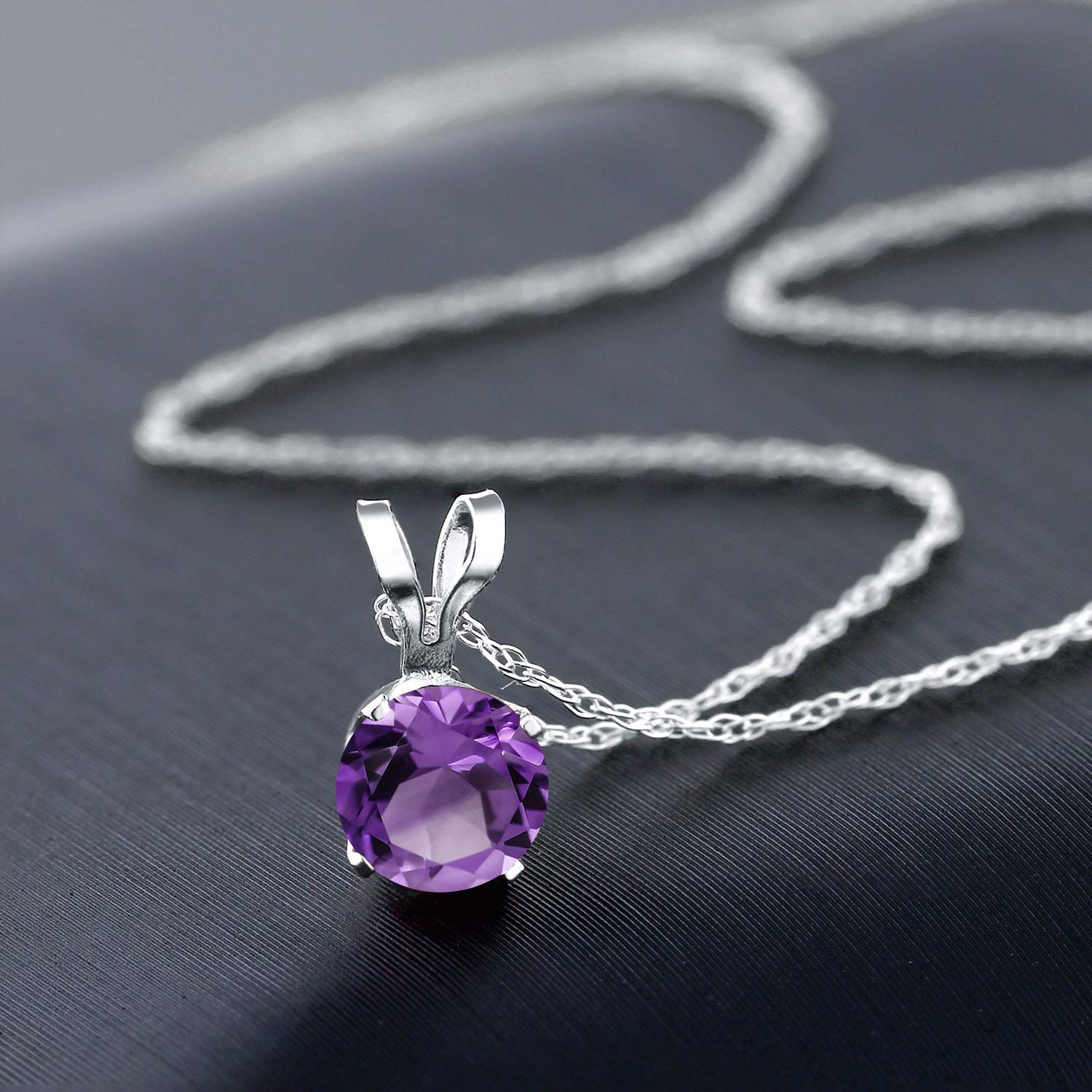 14K White Gold Round 4.5MM Birthstone Solitaire Pendant Necklace for Women - 18 Inch Gold Chain | Personalized Jewelry Gift for Mom, Wife, Birthday, Anniversary | Elegant Everyday Wear & Special Occasions