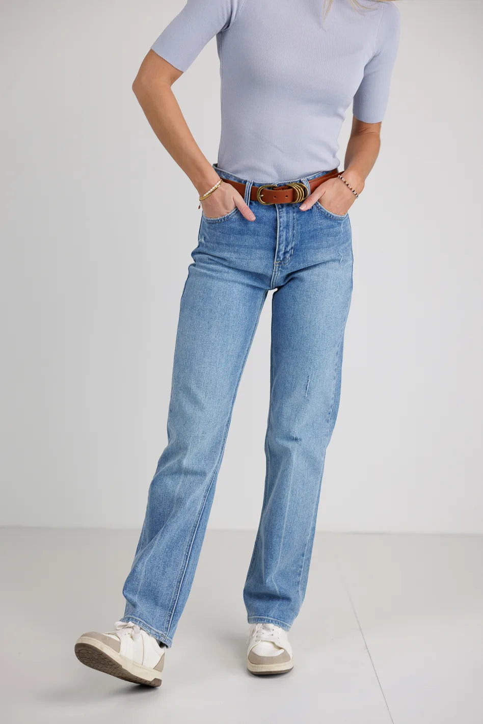 Juno Straight Leg Jeans for Women - High Waist Slim Fit Denim Pants | Perfect for Casual Wear, Office & Date Night Outfits