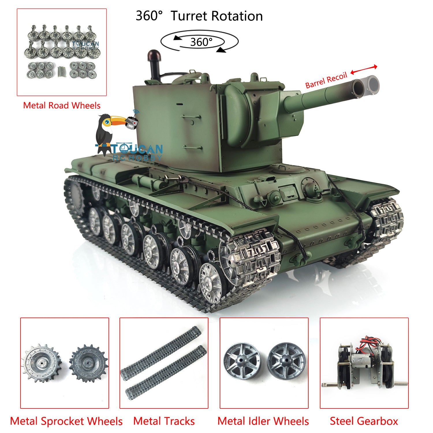 1/16 Henglong KV-2 Soviet RC Tank - 7.0 Customized Metal Track Remote Control Toy with Infrared Combat System | RTR Ready-to-Run Model for Collectors & Battle Simulation | Perfect for Military Enthusiasts, Outdoor Play & Hobby Competition