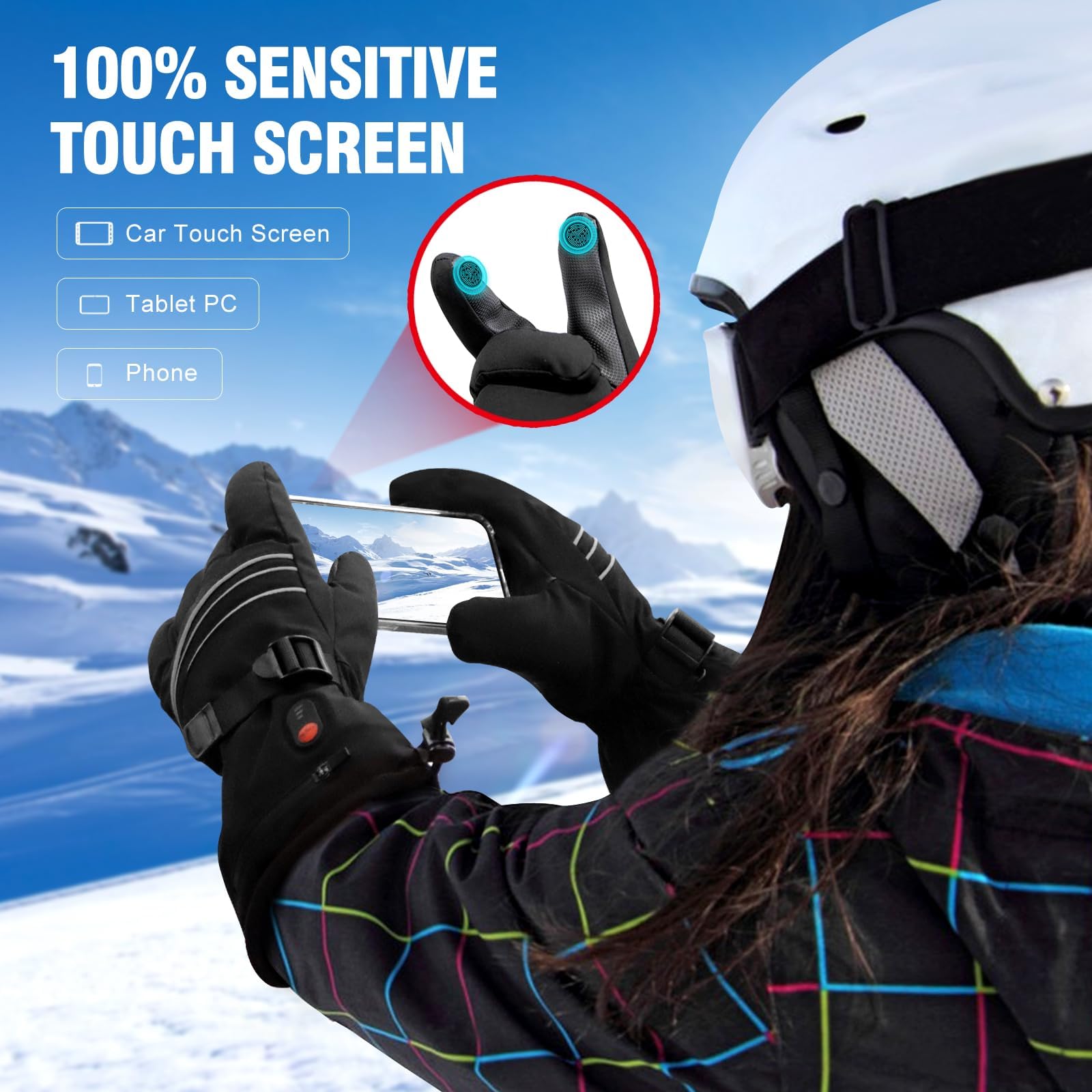 **7.4V 6400mAh Rechargeable Heated Gloves for Men & Women - 3 Heat Levels, Waterproof & Touchscreen Compatible - Ideal for Skiing, Snowboarding, Motorcycling, Cycling & Outdoor Work**    *(Optimized for Google SEO, translated to English, and enhanced with usage scenarios)*