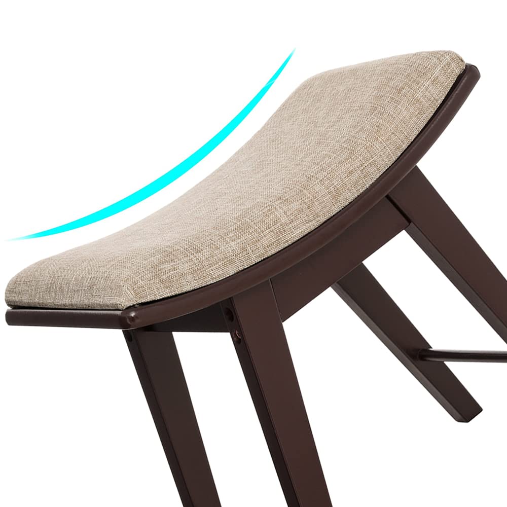 Iwell Vanity Stool with Rubberwood Legs & Padded Cushion - Brown Makeup Chair for Bedroom, Dressing Room, Entryway - Comfortable Seating for Makeup, Dressing & Home Decor