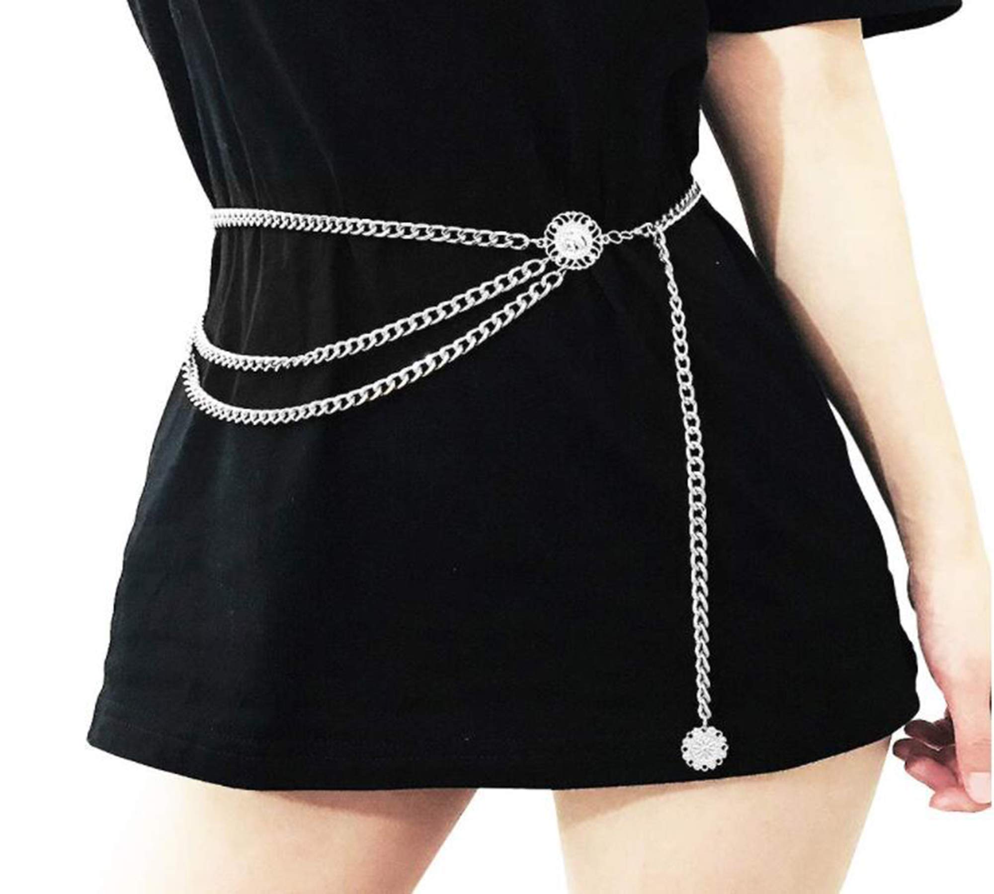 Chargances Adjustable Silver Waist Chain for Women - Elegant Body Jewelry with Disc Pendant, Perfect Belly Chain Accessory for Dresses, Jeans & Night Out Outfits | Trendy Women's Fashion Jewelry for Parties, Beach & Special Occasions