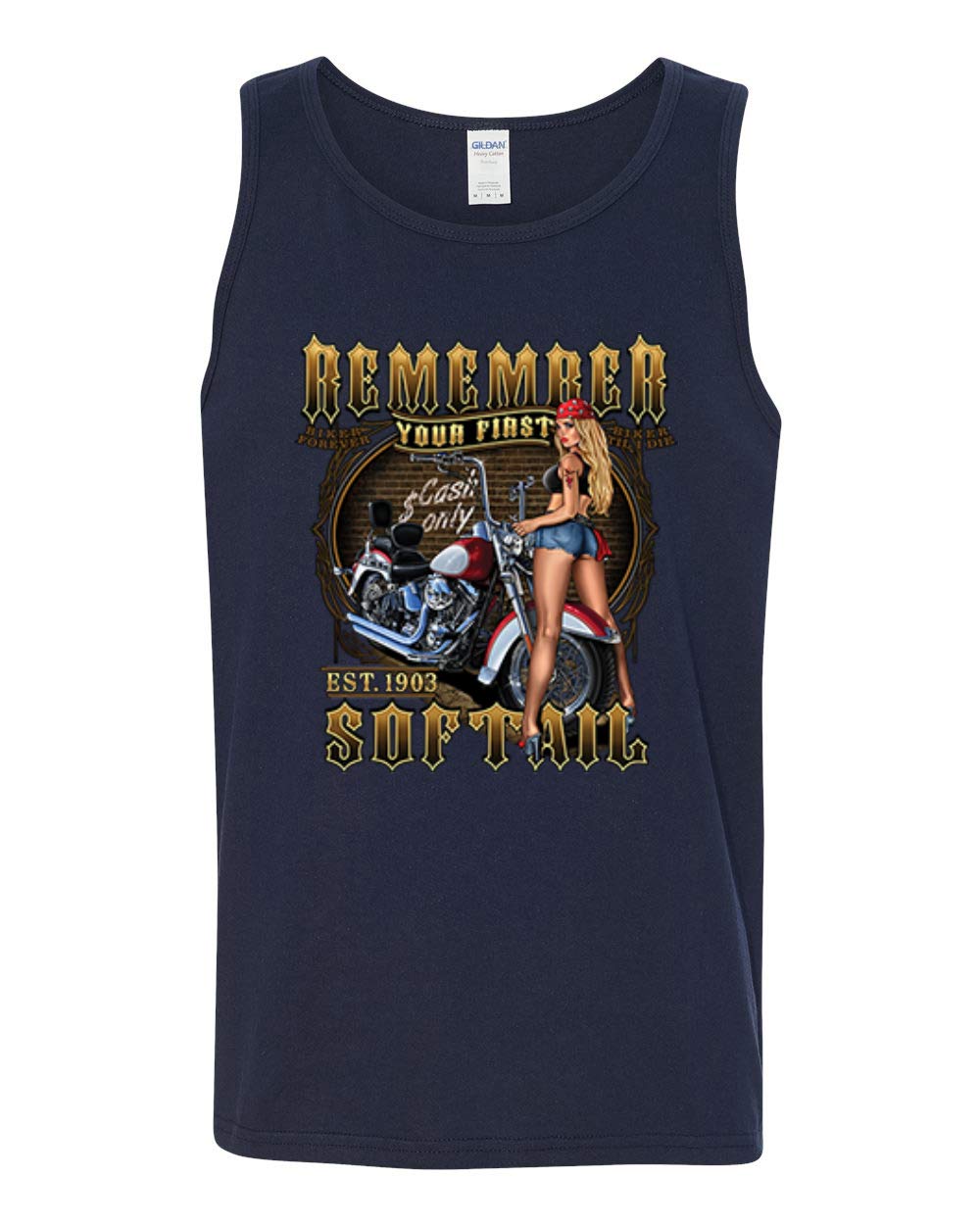 Men's Graphic Tank Top with Soft Tail Bike & Hot Babe Design - Cool Cars & Trucks Print for Motorcycle Riders & Biker Enthusiasts - Perfect for Summer Riding, Car Shows & Casual Outfits