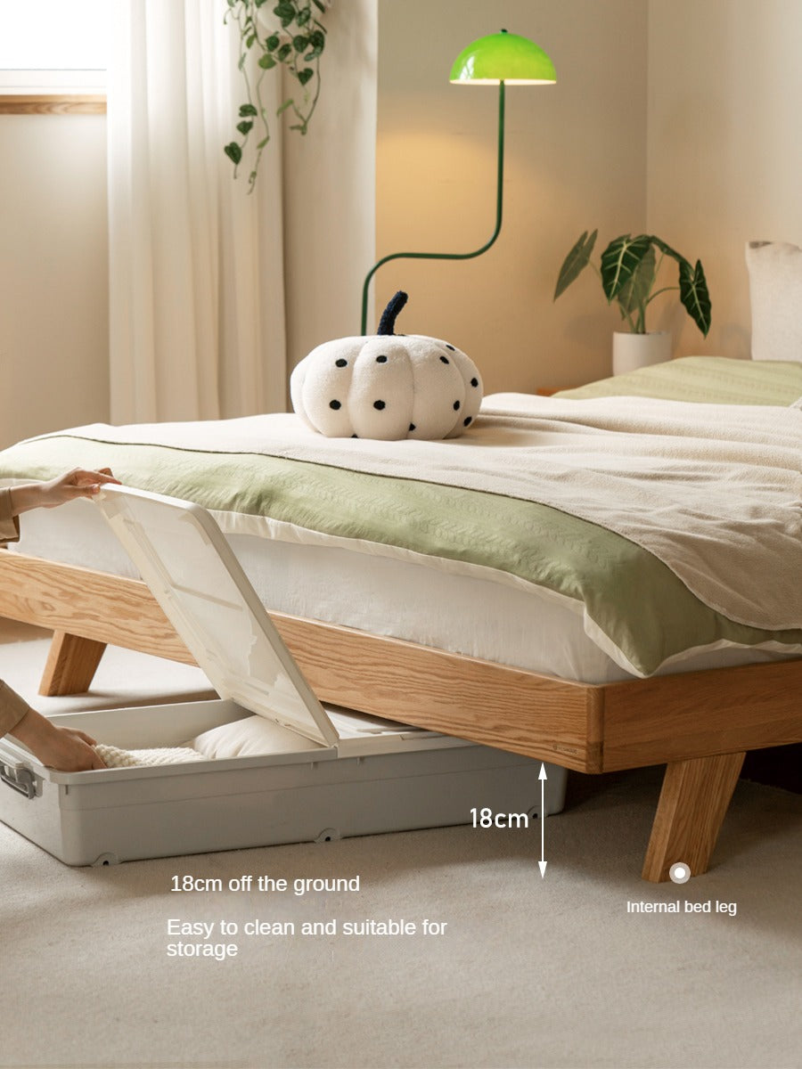 Solid Oak Wood Soft Bed Frame - Queen Size, Sturdy & Comfortable for Master Bedroom or Guest Room