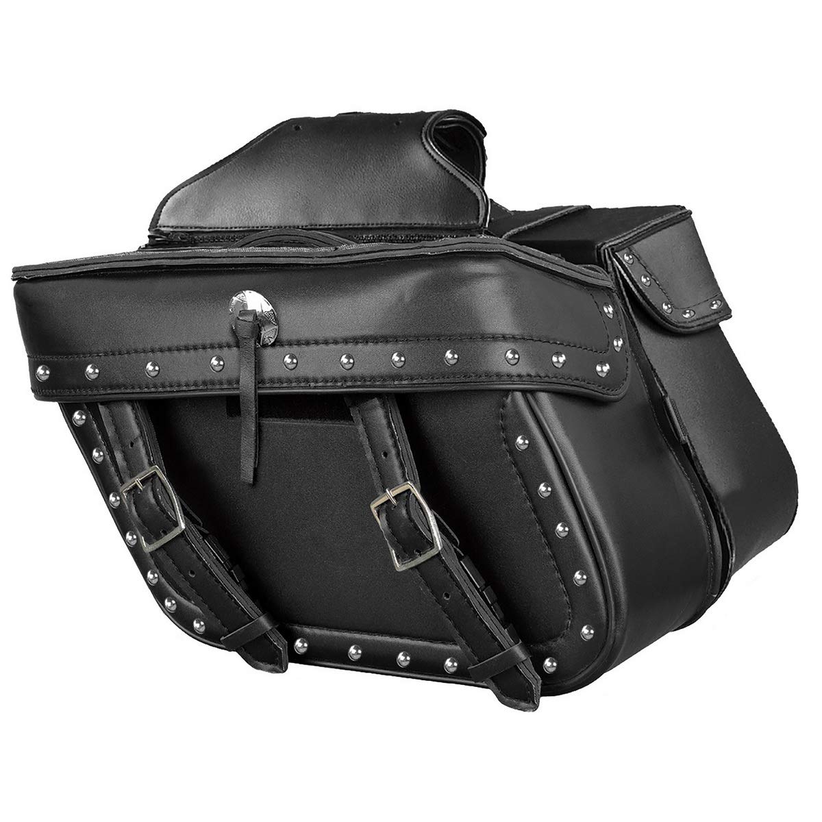 Milwaukee MP8320 Black PVC Studded Motorcycle Saddlebags - Detachable Zip-Off Design for Harley, Cruiser & Touring Bikes - Waterproof Storage for Road Trips & Daily Commuting