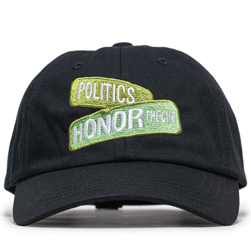 Honor The Gift x Politics Block Dad Hat - Black Baseball Cap for Men & Women - Perfect for Casual Wear, Street Style & Outdoor Activities